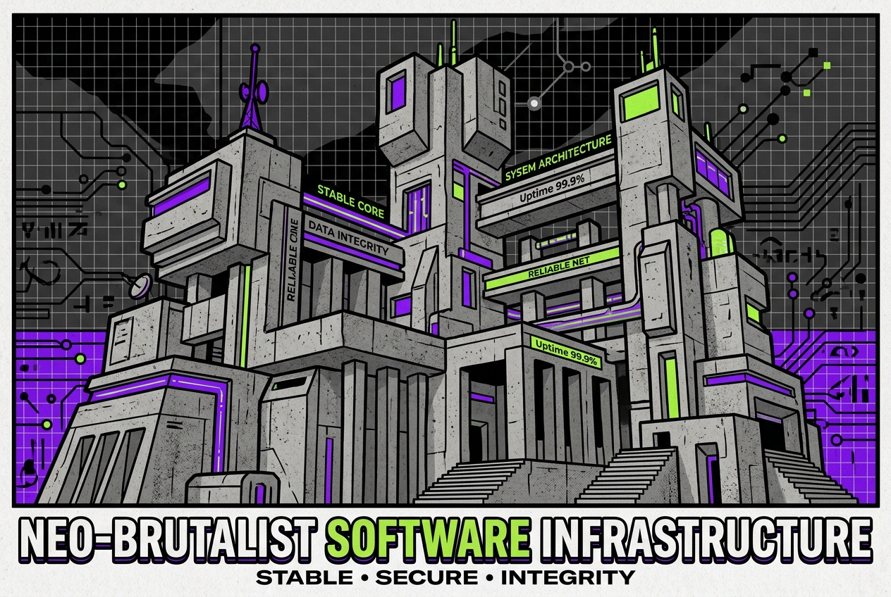 Brutalist architecture representing stable, high-integrity infrastructure